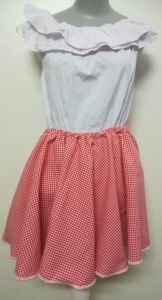 Adult Female Costumes to Hire - German White top & red Checked skirt